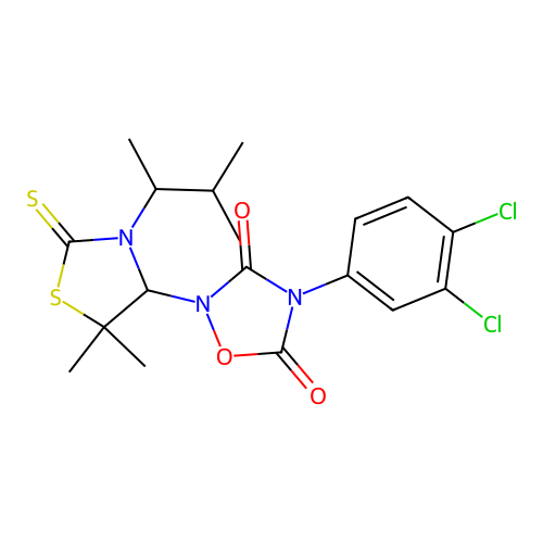 4-(3,4-dichlorophenyl)-2-(5,5-dimethyl-3-(3-methylbutan-2-yl)-2-thioxothiazolidin-4-yl)-1,2,4-oxadiazolidine-3,5-dione structure