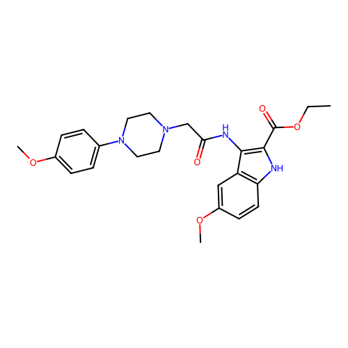 Ethyl 5-methoxy-3-[[2-[4-(4-methoxyphenyl)piperazin-1-yl]acetyl]amino]-1H-indole-2-carboxylate structure