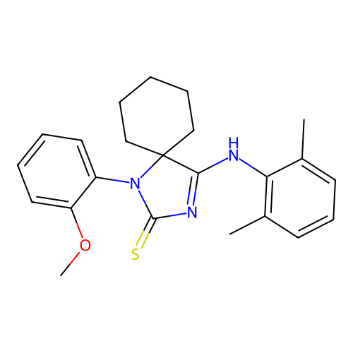 (Z)-4-((2,6-dimethylphenyl)imino)-1-(2-methoxyphenyl)-1,3-diazaspiro[4.5]decane-2-thione structure