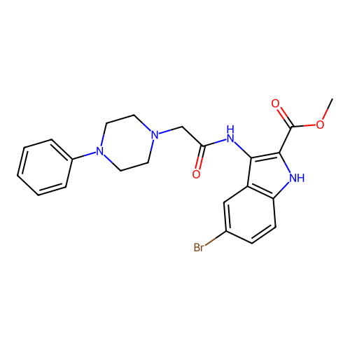 methyl 5-bromo-3-{[(4-phenylpiperazin-1-yl)acetyl]amino}-1H-indole-2-carboxylate structure