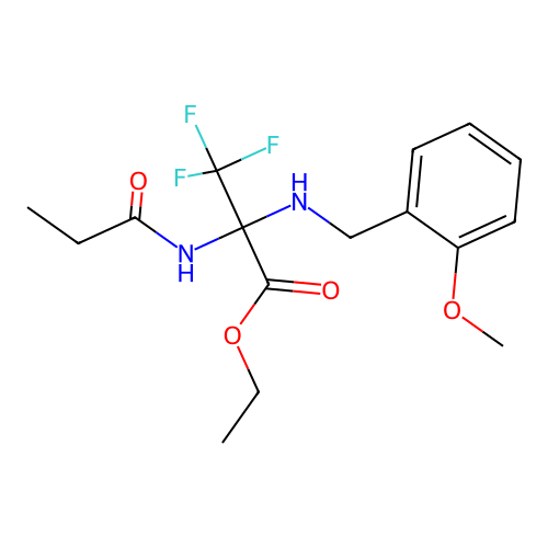 ethyl 3,3,3-trifluoro-2-[(2-methoxybenzyl)amino]-N-propanoylalaninate structure