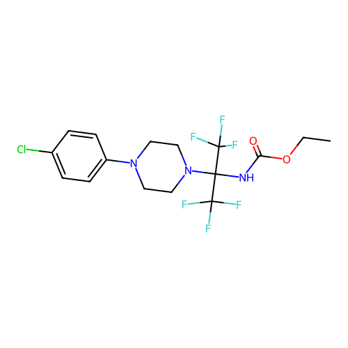 ethyl (2-(4-(4-chlorophenyl)piperazin-1-yl)-1,1,1,3,3,3-hexafluoropropan-2-yl)carbamate structure
