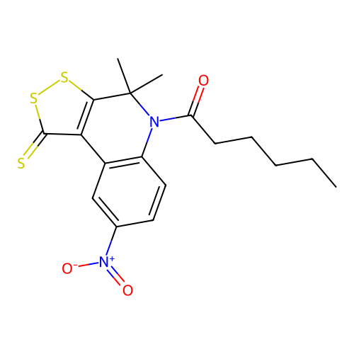 1-(4,4-dimethyl-8-nitro-1-sulfanylidenedithiolo[3,4-c]quinolin-5-yl)hexan-1-one structure