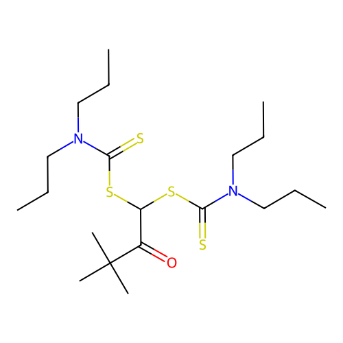 3,3-Dimethyl-2-oxobutane-1,1-diyl bis(dipropylcarbamodithioate) structure