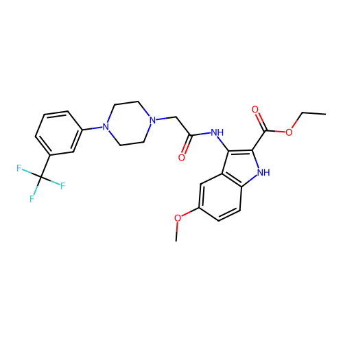 ethyl 5-methoxy-3-(2-(4-(3-(trifluoromethyl)phenyl)piperazin-1-yl)acetamido)-1H-indole-2-carboxylate structure