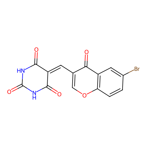 5-[(6-bromo-4-oxo-4H-chromen-3-yl)methylidene]pyrimidine-2,4,6(1H,3H,5H)-trione structure