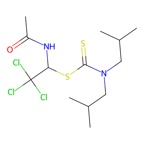 (1-acetamido-2,2,2-trichloroethyl) N,N-bis(2-methylpropyl)carbamodithioate structure
