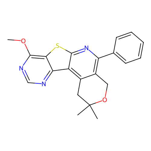 8-methoxy-2,2-dimethyl-5-phenyl-1,4-dihydro-2H-pyrano[4'',3'':4',5']pyrido[3',2':4,5]thieno[3,2-d]pyrimidine structure