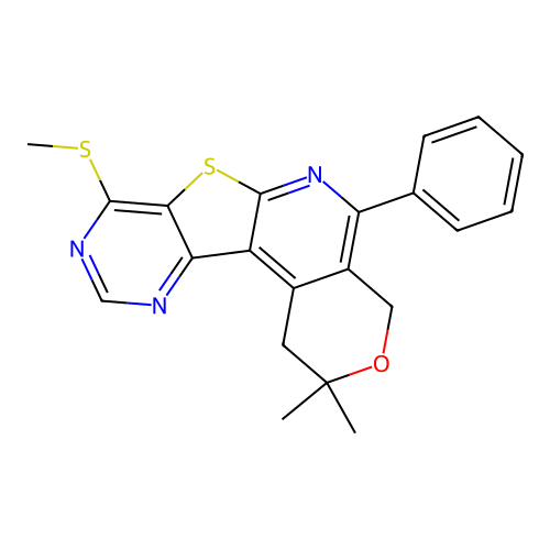 2,2-DIMETHYL-5-PHENYL-1,4-DIHYDRO-2H-PYRANO[4'',3'':4',5']PYRIDO[3',2':4,5]THIENO[3,2-D]PYRIMIDIN-8-YL METHYL SULFIDE structure