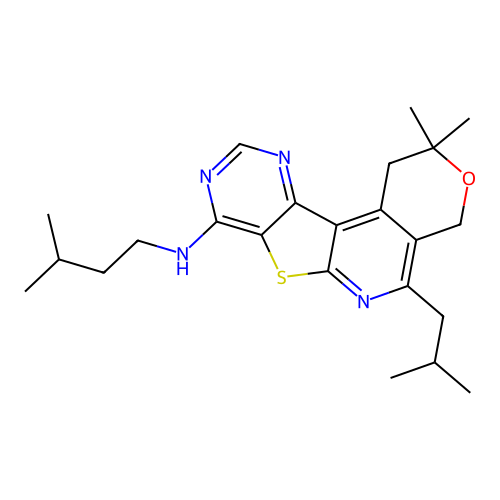 2,2-dimethyl-N-(3-methylbutyl)-5-(2-methylpropyl)-1,4-dihydro-2H-pyrano[4'',3'':4',5']pyrido[3',2':4,5]thieno[3,2-d]pyrimidin-8-amine structure