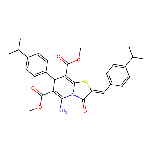 (Z)-dimethyl 5-amino-2-(4-isopropylbenzylidene)-7-(4-isopropylphenyl)-3-oxo-3,7-dihydro-2H-thiazolo[3,2-a]pyridine-6,8-dicarboxylate structure