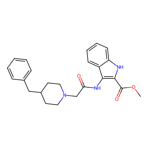 methyl 3-{[(4-benzylpiperidin-1-yl)acetyl]amino}-1H-indole-2-carboxylate structure