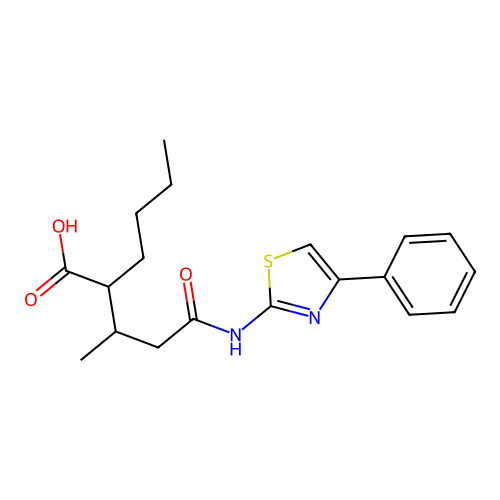 2-(4-oxo-4-((4-phenylthiazol-2-yl)amino)butan-2-yl)hexanoic acid structure
