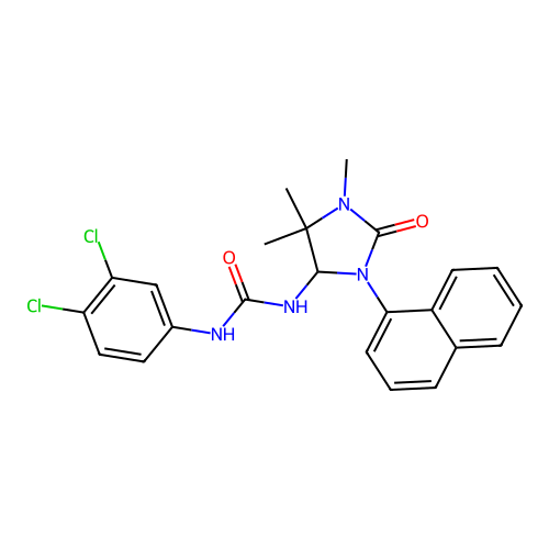 1-(3,4-dichlorophenyl)-3-(1,5,5-trimethyl-3-naphthalen-1-yl-2-oxoimidazolidin-4-yl)urea structure