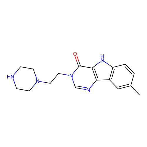 8-methyl-3-(2-(piperazin-1-yl)ethyl)-3H-pyrimido[5,4-b]indol-4(5H)-one structure
