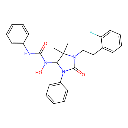 1-(1-(2-fluorophenethyl)-5,5-dimethyl-2-oxo-3-phenylimidazolidin-4-yl)-1-hydroxy-3-phenylurea structure