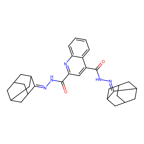 N,N'-bis(2-adamantylideneamino)quinoline-2,4-dicarboxamide structure