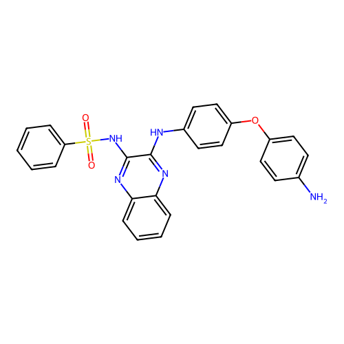 N-(3-((4-(4-aminophenoxy)phenyl)amino)quinoxalin-2-yl)benzenesulfonamide structure