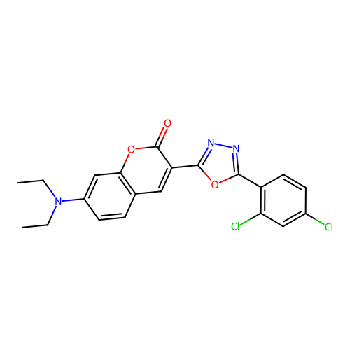 3-(5-(2,4-dichlorophenyl)-1,3,4-oxadiazol-2-yl)-7-(diethylamino)-2H-chromen-2-one structure