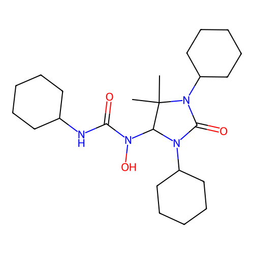 3-cyclohexyl-1-(1,3-dicyclohexyl-5,5-dimethyl-2-oxoimidazolidin-4-yl)-1-hydroxyurea structure