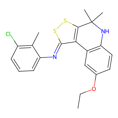 (Z)-3-chloro-N-(8-ethoxy-4,4-dimethyl-4,5-dihydro-1H-[1,2]dithiolo[3,4-c]quinolin-1-ylidene)-2-methylaniline structure