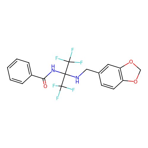 N-[2-(1,3-benzodioxol-5-ylmethylamino)-1,1,1,3,3,3-hexafluoropropan-2-yl]benzamide structure