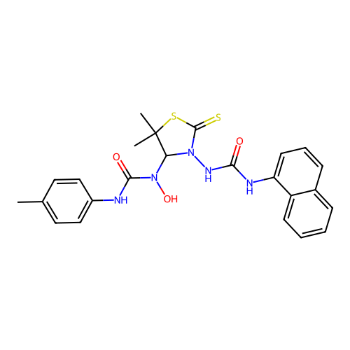 1-(5,5-dimethyl-3-(3-(naphthalen-1-yl)ureido)-2-thioxothiazolidin-4-yl)-1-hydroxy-3-(p-tolyl)urea structure