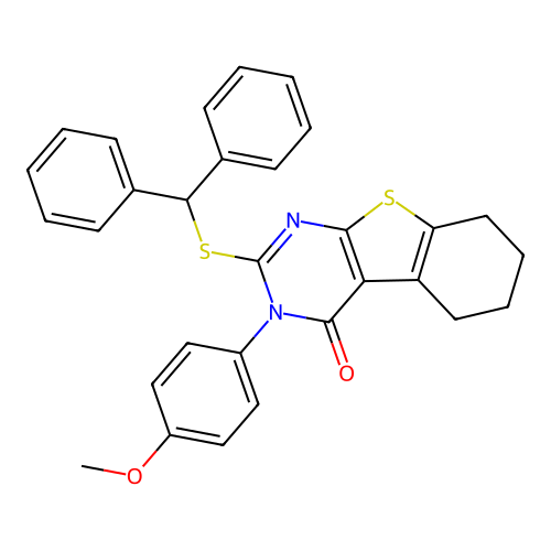 2-(benzhydrylthio)-3-(4-methoxyphenyl)-5,6,7,8-tetrahydrobenzo[4,5]thieno[2,3-d]pyrimidin-4(3H)-one structure