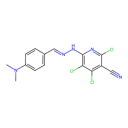 2,4,5-trichloro-6-{(2E)-2-[4-(dimethylamino)benzylidene]hydrazinyl}pyridine-3-carbonitrile structure