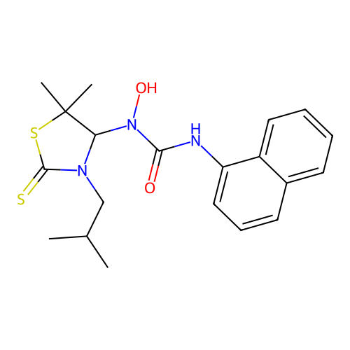 1-hydroxy-1-(3-isobutyl-5,5-dimethyl-2-thioxothiazolidin-4-yl)-3-(naphthalen-1-yl)urea structure