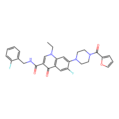 1-ethyl-6-fluoro-N-(2-fluorobenzyl)-7-(4-(furan-2-carbonyl)piperazin-1-yl)-4-oxo-1,4-dihydroquinoline-3-carboxamide structure