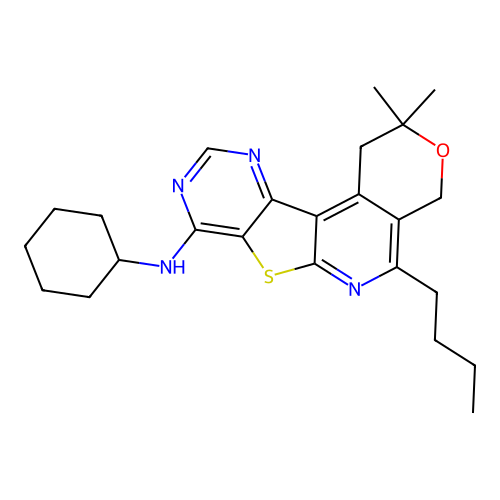 5-butyl-N-cyclohexyl-2,2-dimethyl-1,4-dihydro-2H-pyrano[4'',3'':4',5']pyrido[3',2':4,5]thieno[3,2-d]pyrimidin-8-amine structure