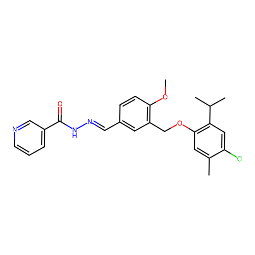 (E)-N'-(3-((4-chloro-2-isopropyl-5-methylphenoxy)methyl)-4-methoxybenzylidene)nicotinohydrazide structure