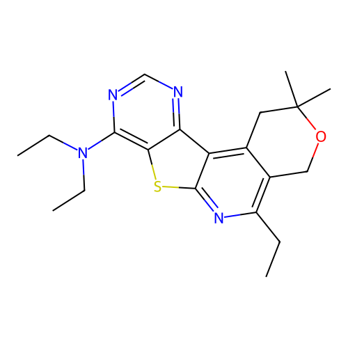 N,N,5-triethyl-2,2-dimethyl-1,4-dihydro-2H-pyrano[4'',3'':4',5']pyrido[3',2':4,5]thieno[3,2-d]pyrimidin-8-amine structure