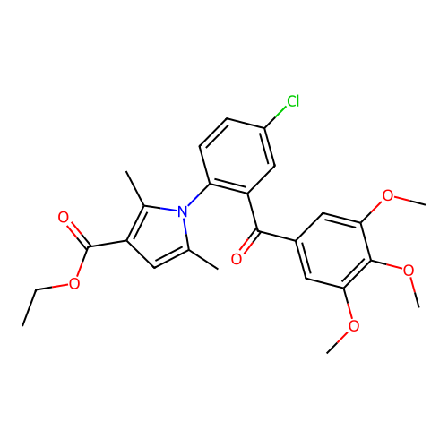 Ethyl 1-[4-chloro-2-(3,4,5-trimethoxybenzoyl)phenyl]-2,5-dimethyl-pyrrole-3-carboxylate structure