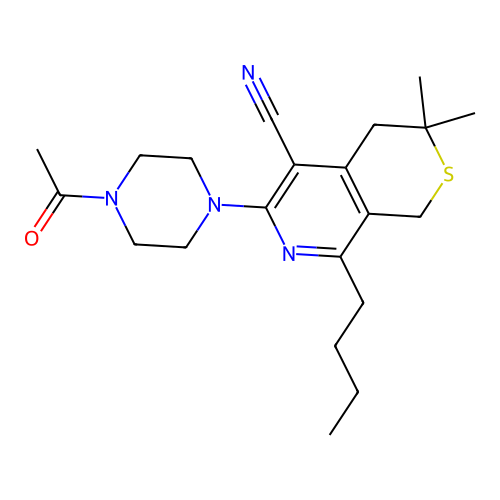 6-(4-acetylpiperazin-1-yl)-8-butyl-3,3-dimethyl-3,4-dihydro-1H-thiopyrano[3,4-c]pyridine-5-carbonitrile structure