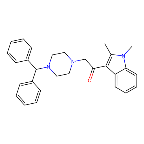 1-(1,2-dimethyl-1H-indol-3-yl)-2-[4-(diphenylmethyl)piperazin-1-yl]ethanone structure