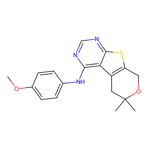 N-(4-methoxyphenyl)-6,6-dimethyl-6,8-dihydro-5H-pyrano[4',3':4,5]thieno[2,3-d]pyrimidin-4-amine structure