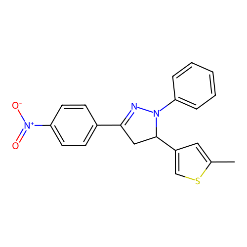5-(5-methylthiophen-3-yl)-3-(4-nitrophenyl)-1-phenyl-4,5-dihydro-1H-pyrazole structure