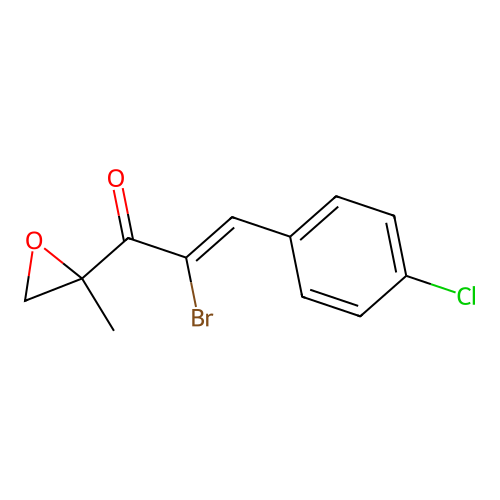(Z)-2-bromo-3-(4-chlorophenyl)-1-(2-methyloxiran-2-yl)prop-2-en-1-one structure
