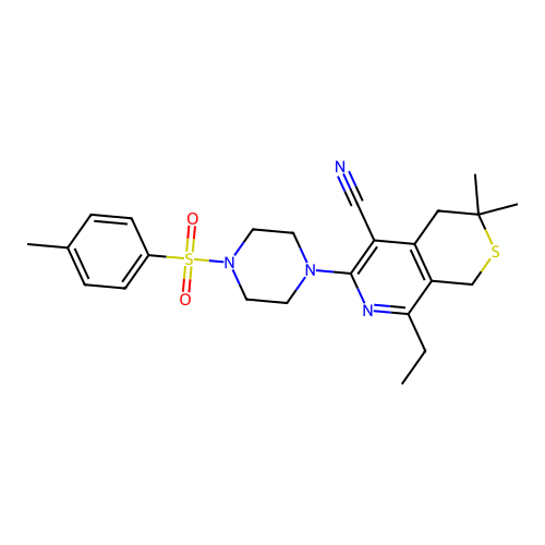 8-ethyl-3,3-dimethyl-6-(4-tosylpiperazin-1-yl)-3,4-dihydro-1H-thiopyrano[3,4-c]pyridine-5-carbonitrile structure