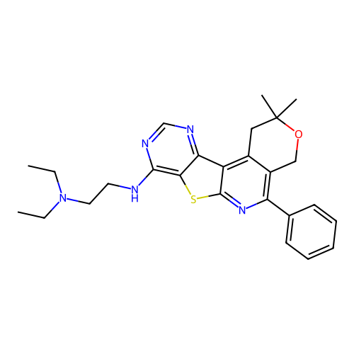 N'-(2,2-dimethyl-5-phenyl-1,4-dihydro-2H-pyrano[4'',3'':4',5']pyrido[3',2':4,5]thieno[3,2-d]pyrimidin-8-yl)-N,N-diethylethane-1,2-diamine structure