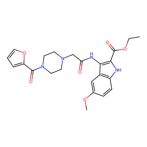 Ethyl 3-[[2-[4-(furan-2-carbonyl)piperazin-1-yl]acetyl]amino]-5-methoxy-1H-indole-2-carboxylate structure