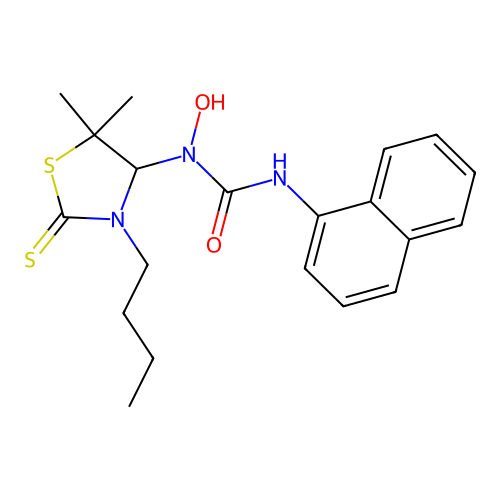 1-(3-butyl-5,5-dimethyl-2-thioxothiazolidin-4-yl)-1-hydroxy-3-(naphthalen-1-yl)urea structure