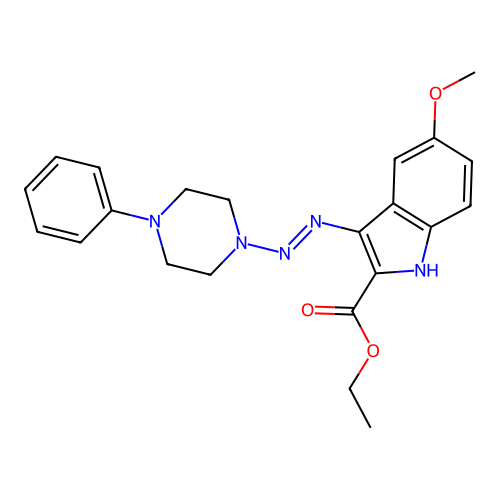 ethyl 5-methoxy-3-[(E)-(4-phenylpiperazin-1-yl)diazenyl]-1H-indole-2-carboxylate structure