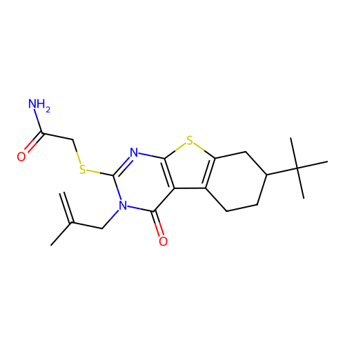 2-((7-(tert-butyl)-3-(2-methylallyl)-4-oxo-3,4,5,6,7,8-hexahydrobenzo[4,5]thieno[2,3-d]pyrimidin-2-yl)thio)acetamide structure