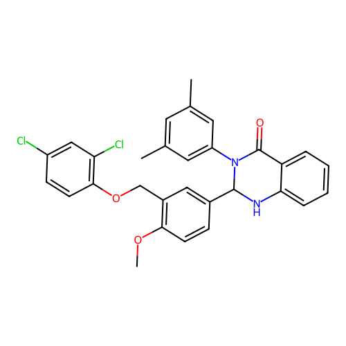 2-(3-((2,4-dichlorophenoxy)methyl)-4-methoxyphenyl)-3-(3,5-dimethylphenyl)-2,3-dihydroquinazolin-4(1H)-one structure