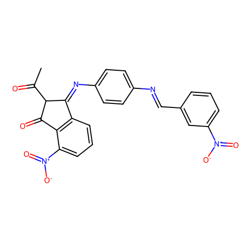 2-acetyl-7-nitro-3-[4-[(3-nitrophenyl)methylideneamino]phenyl]imino-inden-1-one structure