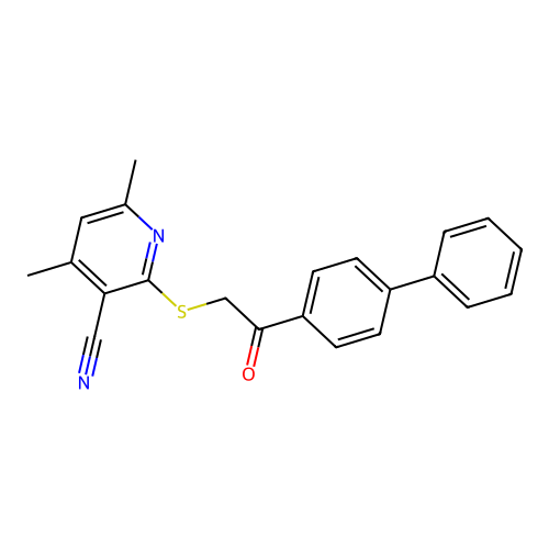 2-{[2-(Biphenyl-4-yl)-2-oxoethyl]sulfanyl}-4,6-dimethylpyridine-3-carbonitrile structure