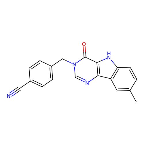 4-((8-methyl-4-oxo-4,5-dihydro-3H-pyrimido[5,4-b]indol-3-yl)methyl)benzonitrile structure